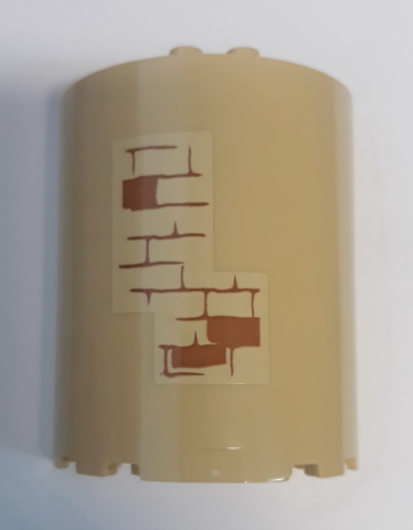 Lego Cylinder Half 3 x 6 x 6 with 1 x 2 Cutout with Brick Wall with Medium Nougat Mortar on Tan Background Pattern (Sticker) - Set 75948