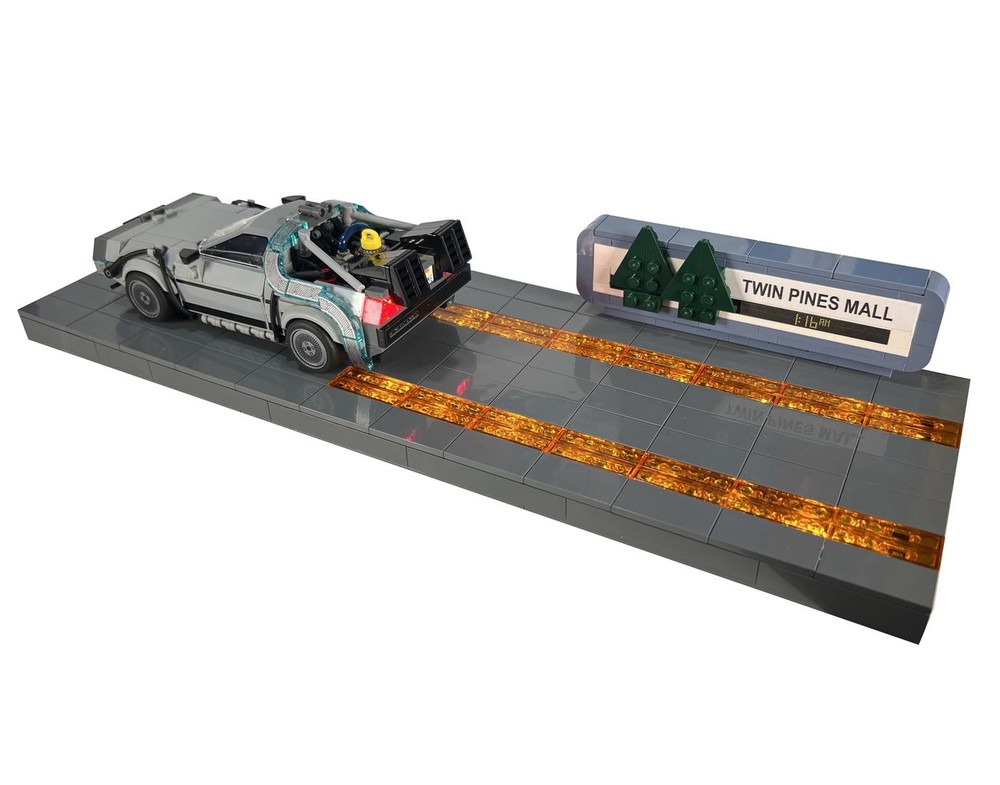Lego Light-up fire trails & Twin Pines Mall sign for Back to the Future Delorean