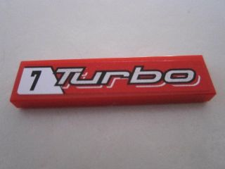 Lego Tile 1 x 4 with '7 Turbo' on Red Background Pattern (Sticker) - Set 8495 / Red
