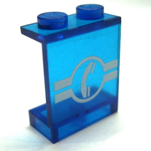 Lego Panel 1 x 2 x 2 with Telephone and White Lines Print [6422] / Trans-Dark Blue