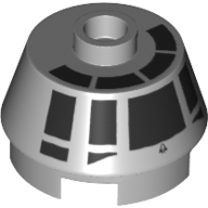 Lego Brick Round 2 x 2 Truncated Cone with Black Millennium Falcon Cockpit Print / Light Bluish Gray