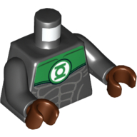 Lego Torso Muscles, Green Shoulders, Green Lantern Logo Print, Black Arms, Reddish Brown Hands
