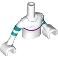 Lego Minidoll Torso Girl with White Coat with Dark Turquoise Stripes Around Arms, Magenta Line Across Chest, White Arms and Hands / White