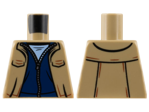 Lego Torso Open Jacket with Pockets, Dark Blue Sweater with Zipper and Bright Light Blue Shirt Pattern / Dark Tan