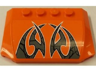 Lego Wedge 4 x 6 x 2/3 Triple Curved with Black and Silver Pattern (Sticker) - Set 8162 / Orange