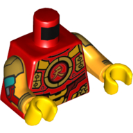 Lego Torso Armor, Gold and Dark Red Plating, Circle with Chinese Character Print, Bright Light Orange Arms with Gold, Dark Red, and Dark Turquoise Armor Print, Yellow Hands