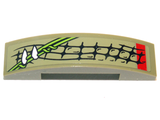 Lego Slope, Curved 4 x 1 x 2/3 Double with Scales, Vines and Teeth Pattern Model Right Side (Sticker) - Set 70001