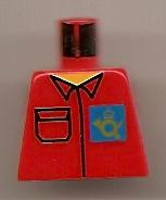 Lego Torso Post Office Worker, Shirt and Horn Logo on Blue Background Pattern / Red