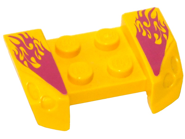Lego Vehicle, Mudguard 2 x 4 with Headlights Overhang with Light Purple Flames Pattern on Both Sides (Stickers) - Set 8666 / Yellow