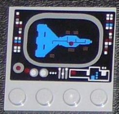 Lego Tile, Modified 4 x 4 with Studs on Edge with Starship on Screen and Controls Pattern (Sticker) - Set 7964 / Light Bluish Gray