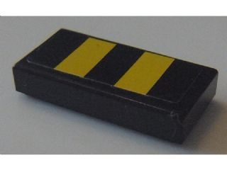 Lego Tile 1 x 2 with 2 Yellow Stripes Pattern (Sticker) - Set 8154 / Black