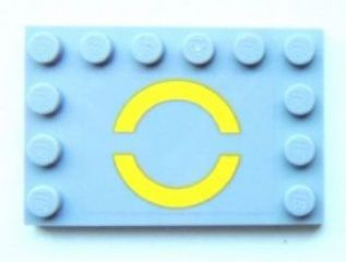 Lego Tile, Modified 4 x 6 with Studs on Edges with Yellow SW Semicircles Pattern (Sticker) - Set 8098 / Light Bluish Gray