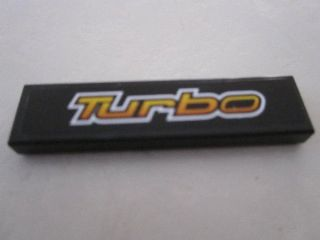 Lego Tile 1 x 4 with 'Turbo' on Black Background Pattern (Sticker) - Set 8495 / Black