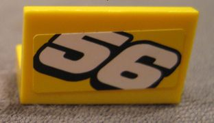 Lego Panel 1 x 2 x 1 with White Number 56 Sloping Downward Pattern (Sticker) - Set 8183 / Yellow