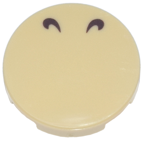 Lego Tile, Round 2 x 2 with Bottom Stud Holder with 2 Dark Brown Curved Lines Pattern (Super Mario Nostrils) / Tan