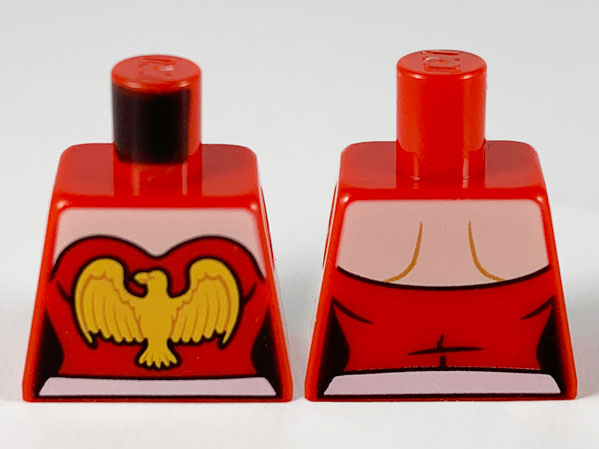 Lego Torso Female Strapless, Bright Light Orange Eagle, White Belt Pattern / Red