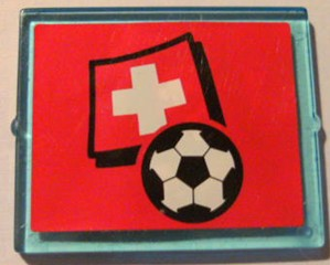 Lego Glass for Window 1 x 4 x 3 with Flag of Switzerland and Soccer Ball on Red Background Pattern (Sticker) - Set 3407
