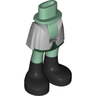 Lego Minidoll Hips and Short Skirt with Sand Blue Skirt with Dark Green Trim, Black Boots / Sand Green