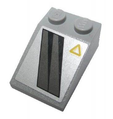 Lego Slope 33 3 x 2 with Black and Dark Gray Diagonal Stripes, Yellow Triangle in Upper Right Corner Pattern (Sticker) - Set 8630