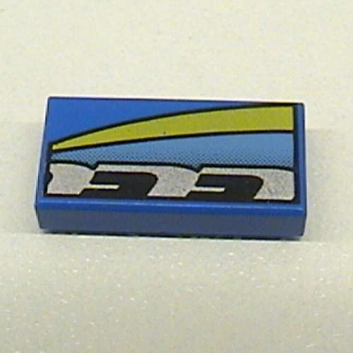 Lego Tile 1 x 2 with Blue, Black, Silver, and Yellow Stripes Right Print