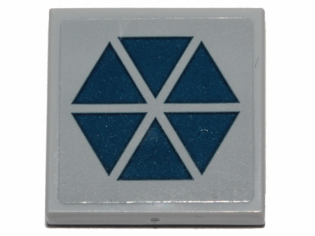 Lego Tile 2 x 2 with Dark Blue Triangles in Hexagonal Pattern (SW Separatists Insignia) (Sticker) - Set 75283 / Light Bluish Gray
