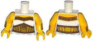 Lego Torso Female Toga with Gold Trim and Large Belt Pattern / Yellow Arms with Gold Wristbands Pattern / Yellow Hands