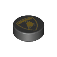 Lego Tile Round 1 x 1 with Lamborghini Symbol Print / Black