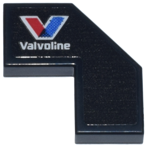 Lego Tile, Modified Facet 2 x 2 with White 'Valvoline' Logo Pattern Model Right Side (Sticker) - Set 76925 / Black
