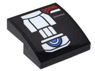 Lego Slope, Curved 2 x 2 x 2/3 with Silver Belt Pattern Model Left Side (Sticker) - Set 76051 / Black