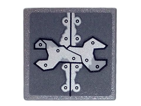 Lego Road Sign 2 x 2 Square with Open O Clip with Metallic Silver Wrench and Metal Rivets Pattern (Sticker) - Set 70840