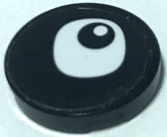 Lego Tile, Round 2 x 2 with Bottom Stud Holder with Black Eye and White Pupil Pattern Model Right Side (Sticker) - Set 40251