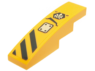 Lego Slope, Curved 4 x 1 with Black Danger Stripes, Panel and Chima Logo Pattern Model Right Side (Sticker) - Set 70014 / Bright Light Orange