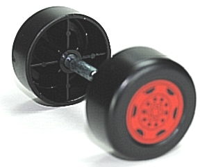 Lego Duplo Wheel Double Assembly with Metal Axle and Red Sport Pattern / Black
