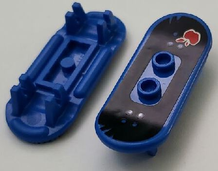 Lego Minifigure, Utensil Skateboard Deck with Red Apple with White Outline on Black Background Pattern (Sticker) - Set 79118 / Blue