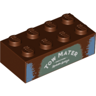 Lego Brick 2 x 4 with 'TOW MATER' on Sand Green Background Print / Reddish Brown