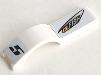 Lego Vehicle, Mudguard 1 x 4 1/2 with Black Number 5 and 'CELLFISH' Pattern Model Left Side (Sticker) - Set 8149