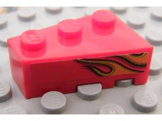 Lego Wedge 3 x 2 Left with Dual Orange Flame Pattern Model Right Side (Sticker) - Set 8484 / Red