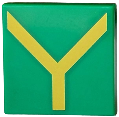 Lego Tile 2 x 2 with Yellow Letter Y / Ypsolon Shaped Line Pattern (Pokémon Rayquaza Neck)