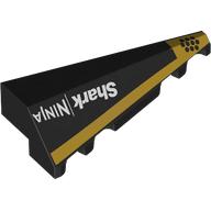 Lego Brick Wedged, Sloped 2 x 5 Right with Gold Stripe, White 'Shark NINJA' Print / Black