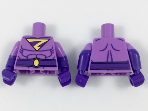Lego Torso Wonder Twin Zan Pattern / Dark Purple Arms with Molded Medium Lavender Short Sleeves Pattern / Dark Purple Hands