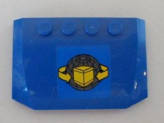 Lego Wedge 4 x 6 x 2/3 Triple Curved with Box and Arrows and Globe Pattern on Blue Background (Sticker) - Set 7994 / Blue