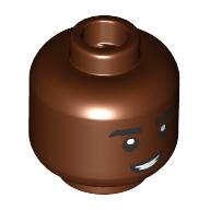 Lego Minifig Head Lucas Sinclair, Black Eyebrows, Open Mouth Crooked Smile / Scowl / Reddish Brown