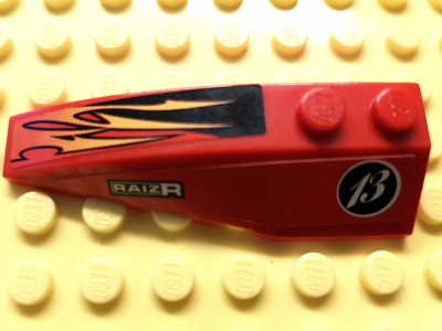 Lego Wedge 6 x 2 Left with Orange and Black Flames, White 'RAIZR' and White '13' Pattern (Stickers) - Set 8863