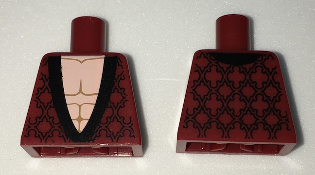 Lego Torso Dressing Gown Robe Brocade with Black Collar over Light Nougat Bare Chest Pattern / Dark Red