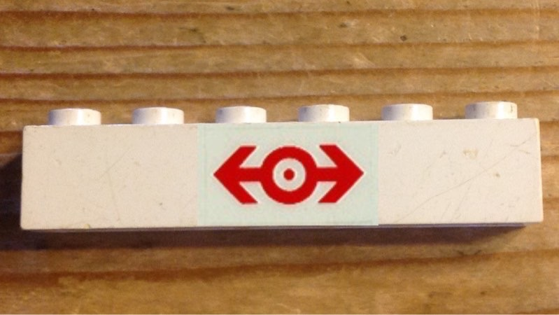 Lego Brick 1 x 6 with Train Logo Red Pattern (Sticker) - Set 4563 / White