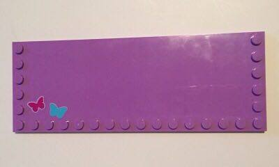 Lego Tile, Modified 6 x 16 with Studs on Edges with Magenta and Medium Azure Butterflies Pattern (Stickers) - Set 41037 / Medium Lavender