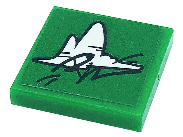 Lego Tile 2 x 2 with Black and White Graffiti Pattern (Sticker) - Set 41379 / Green