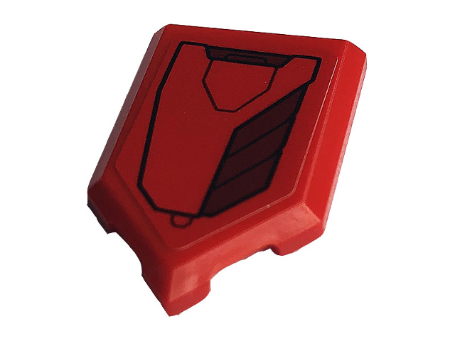 Lego Tile, Modified 2 x 3 Pentagonal with Red and Dark Red Iron Man Hulkbuster Armor Pattern Model Left Side (Sticker) - Set 76164 / Red