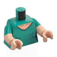 Lego Torso, Dual Molded Arms with Shirt, Dark Blue Sides, Light Nougat Chest Print, Dark Turquoise Sleeves Pattern, Light Nougat Arms and Hands