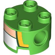 Lego Brick Round 2 x 2, Pin Holes with Gold Lapels, Dark Green Trim, and White Undershirt Print / Bright Green